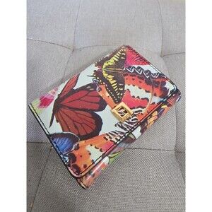 Rare & Cool LODIS Genuine Leather Butterflies Print Small Wallet Coins/Cards EuC